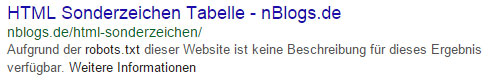 Google Suchergebnis wurde per robots.txt blockiert