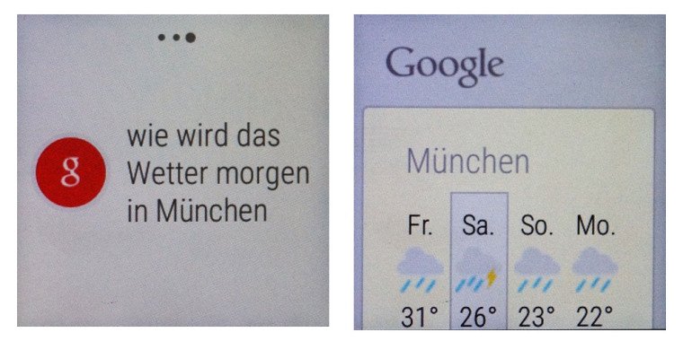 Smartwatch: Google Now Beispiel mit Wetter