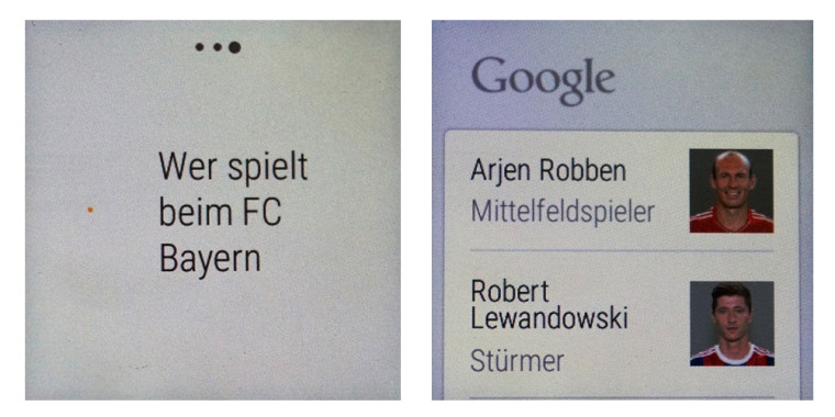 Smartwatch: Google Now Beispiel mit Fußball