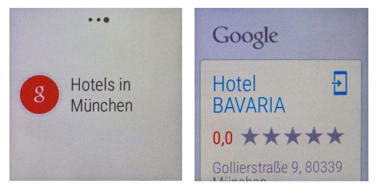 Smartwatch: Google Now Beispiel mit Hotelsuche