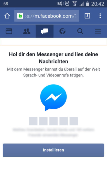 Facebook Messenger Zwang auf der mobilen Website